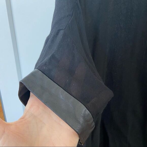 & Other Stories Sheer Short Sleeve Leather Trim Button Down Size Small - Picture 7 of 10